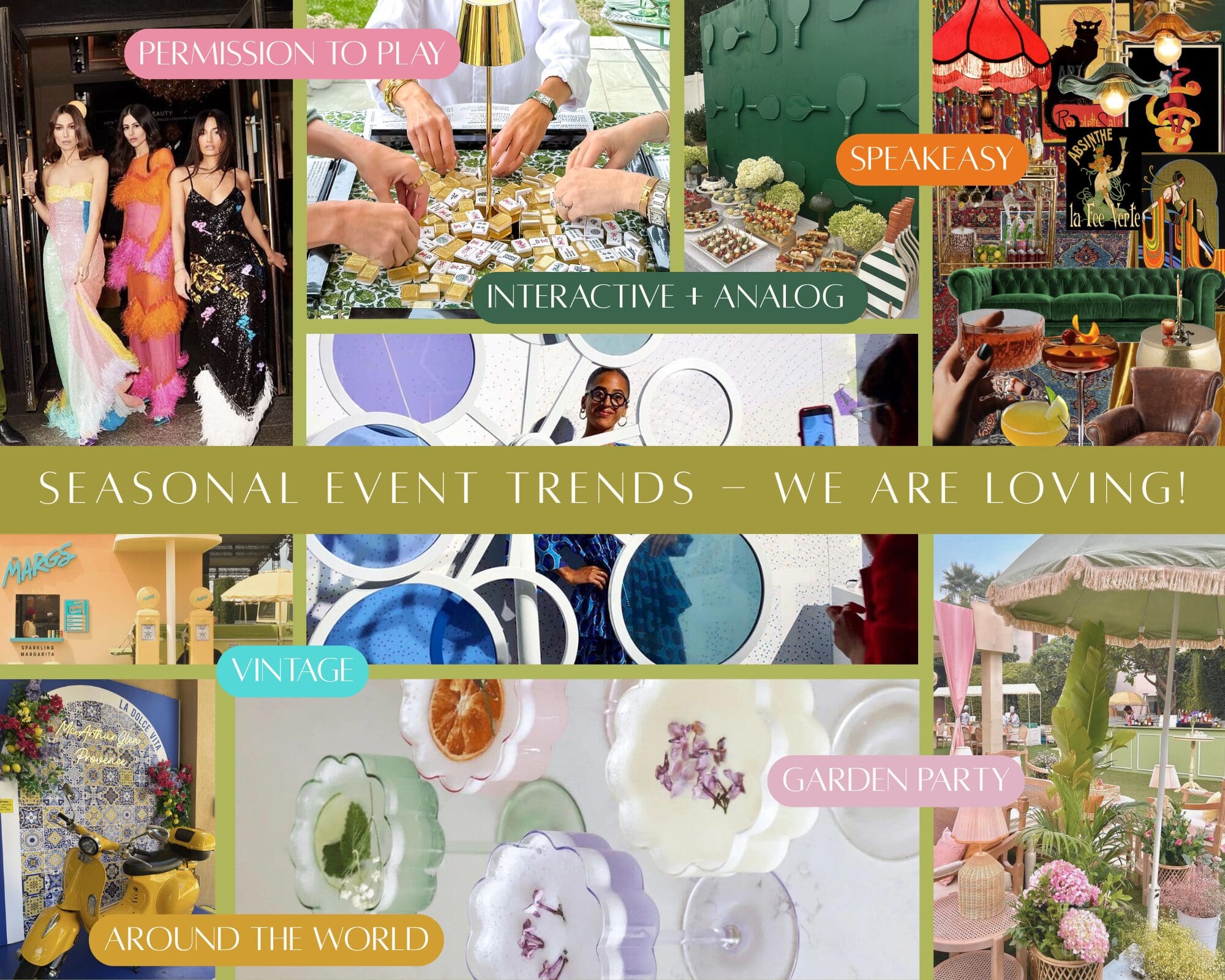 This is an image with lots of color and shows several fun seasonal themes we love as event planners!